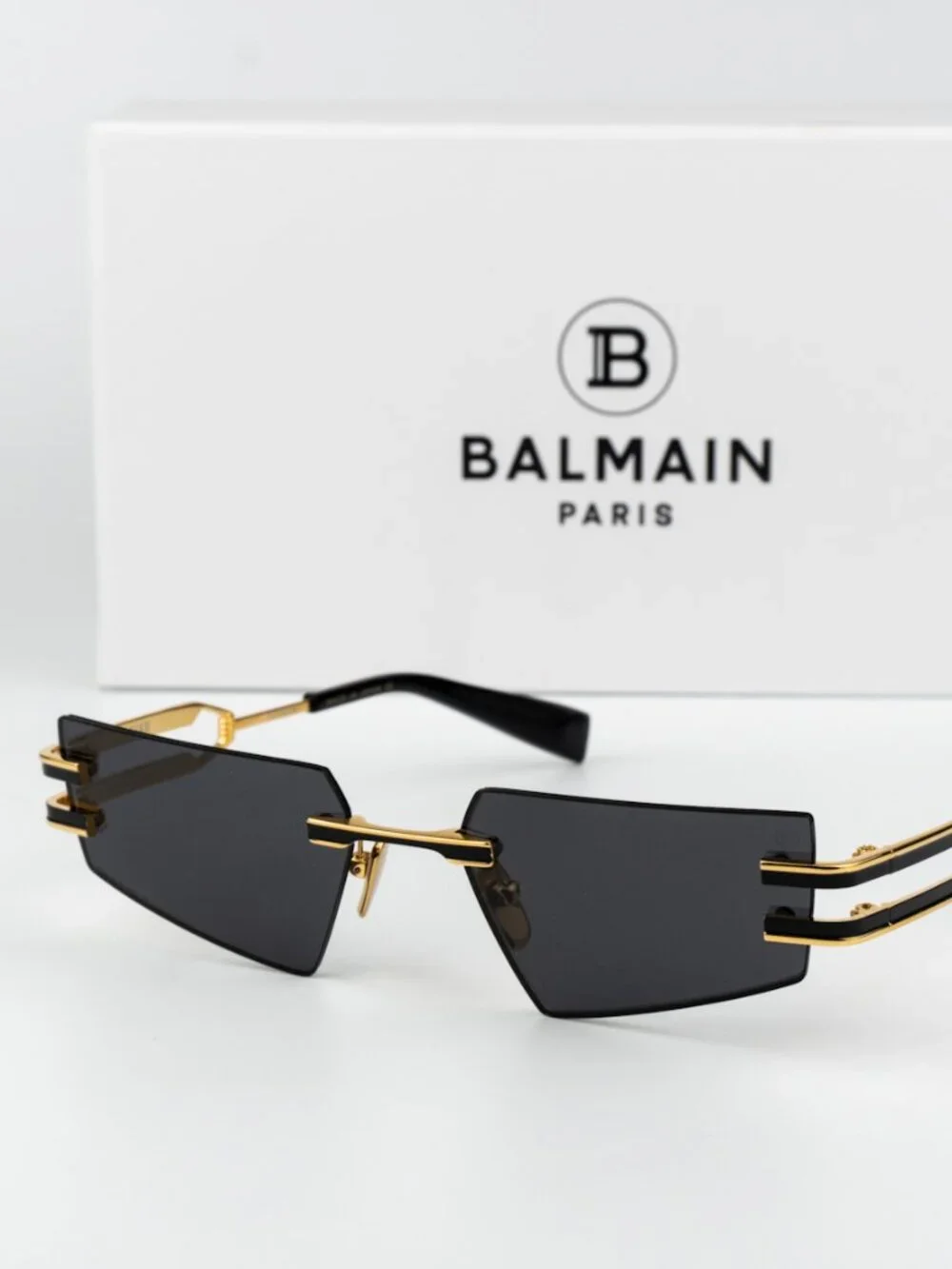 Balmain Men Sunglasses Titanium Gold Black Grey Geometric FIXE BPS-123A-54